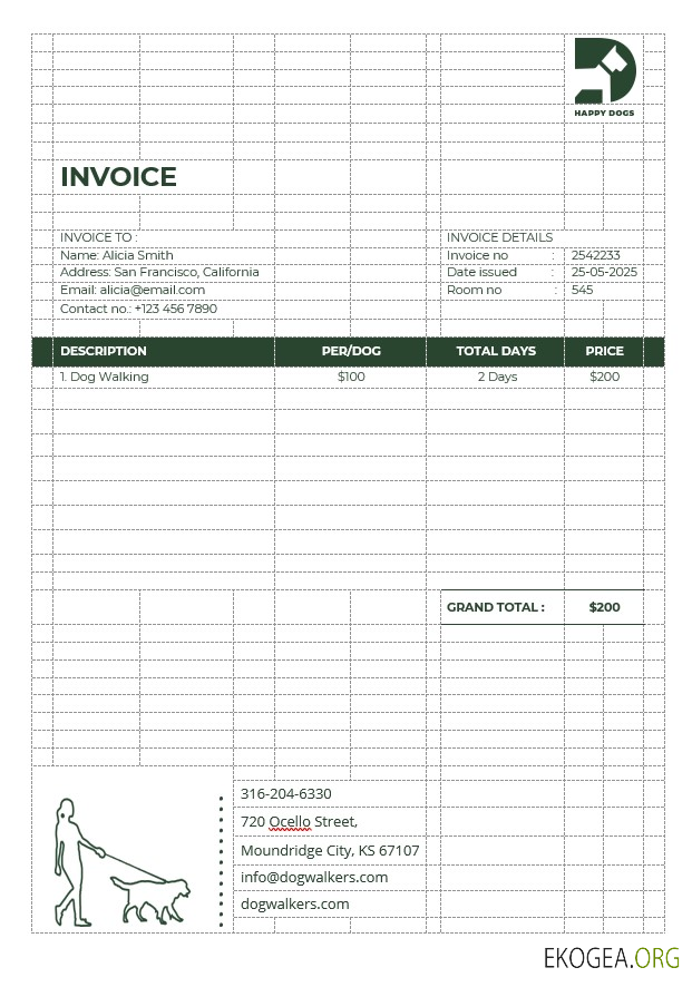 Modèle de facture pour promeneur de chiens
